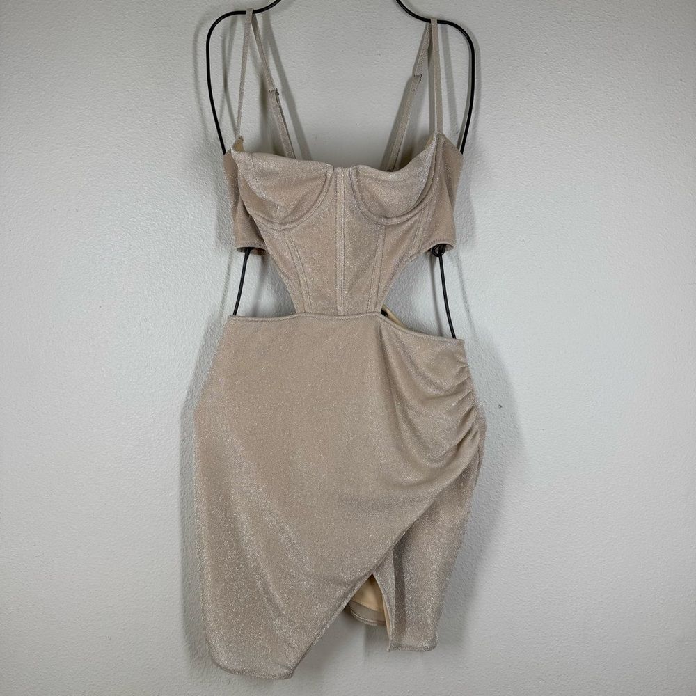 White Fox Corset Cut Out Dress Champagne Shimmer Women’s Size Small